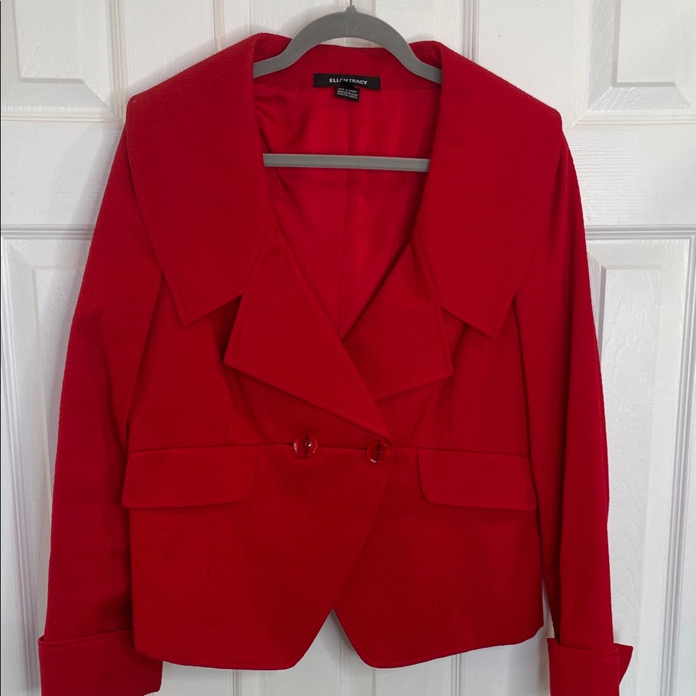 Ellen Tracy Solid Vibrant Red Double Breasted Lon… - image 3